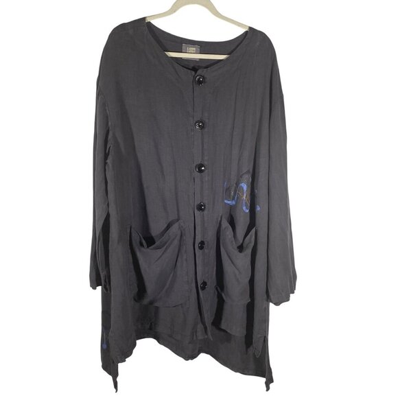 Blue Fish tunic top wave print button front hand printed Size 2 neutral organic - Picture 1 of 12